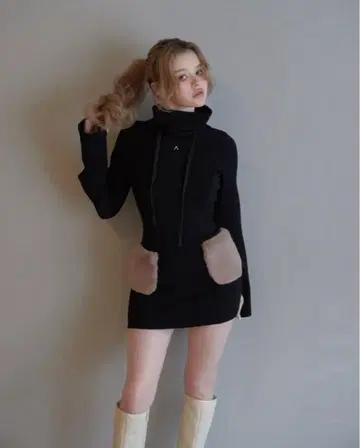 andmary Fur pocket mini dress
