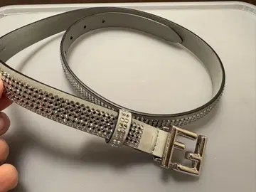F 로고 스톤 장식 가죽 벨트