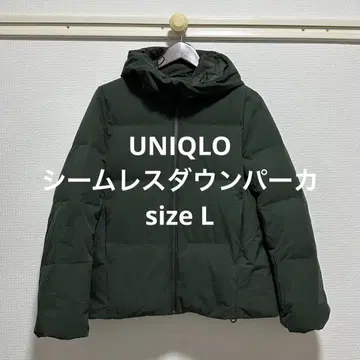 유니클로 심리스 다운 후드티 올리브 M