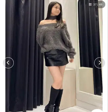 GYDA 오프숄더 스웨터 차콜 그레이 FREE