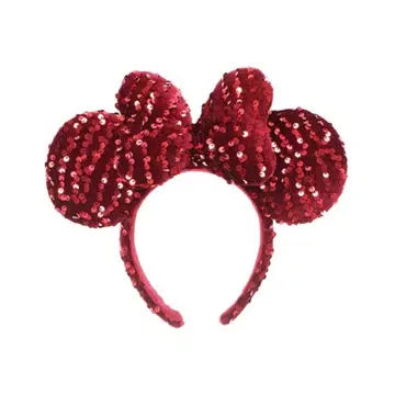 디즈니 미니 마우스 빨간색 스팽글 벨로아 머리띠