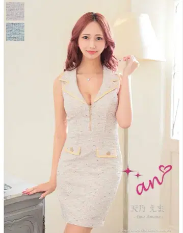 an 체크 무늬 타이트 드레스 슬리브리스