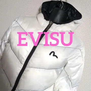 et3 EVISU 후드 부착 다운 자켓 화이트 여성용 L 상당