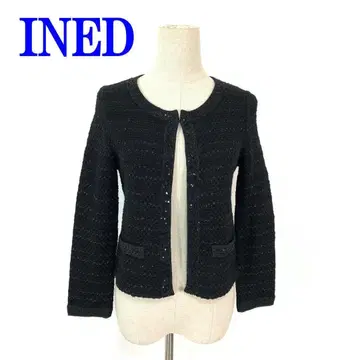 이네드 긴팔 노카라 자켓 블랙 아크릴 울 9 C4036