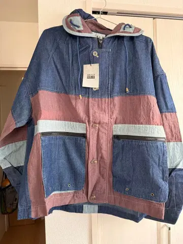 멀티 컬러 후드 부착 점퍼 M