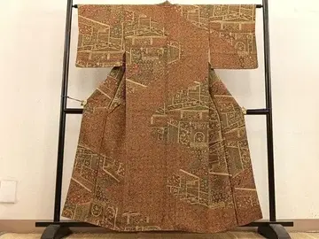 기모노 호몬기 거북이 등껍질 무늬 사라사 꽃 문양 순수 실크 일품