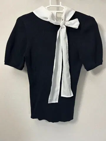 네이비 반팔(긴팔) 니트 리본 포함 옷깃
