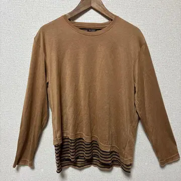 MR. OLIVE 브라운 스트라이프 밑단 절개 M 사이즈