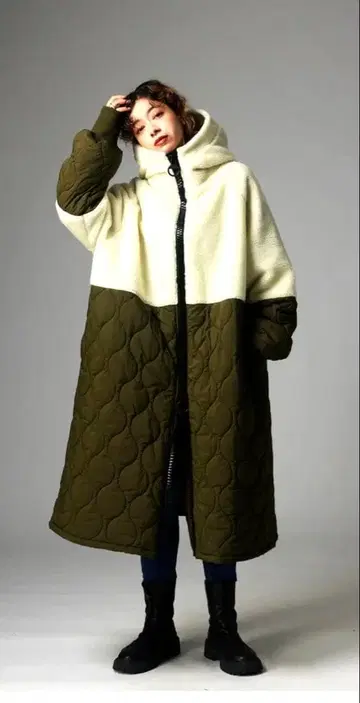 안티카 빅 지퍼 보아 롱 코트