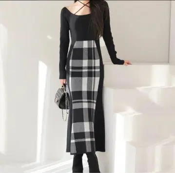 LIP SERVICE 쉐이딩 체크 머메이드 원피스 블랙