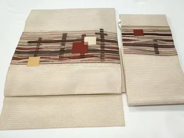 기모노 여름 아이템 부착형 오비 명주 꼬임 기하학 문양 순수 실크 일품