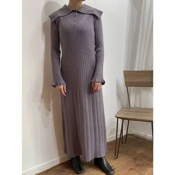 LADYMADE 빅 칼라 리브 니트 롱 OP