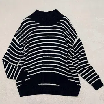 울 혼방 아쉬아쉬 보더 니트 스웨터 드롭 숄더 M