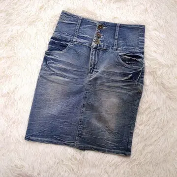 데님 미니 스커트 (61-89) 히게 블루 하이웨스트 빈티지 타이트