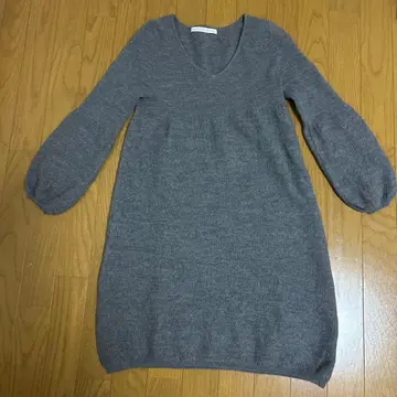 스픽 앤 스팬 V넥 미실루엣 니트 원피스 튜닉 기장 그레이