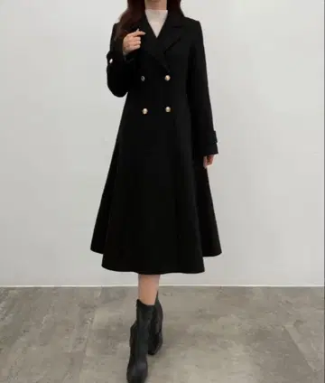 CENEA 허리 쉐이프 트위드 롱 코트 롱 코트 블랙