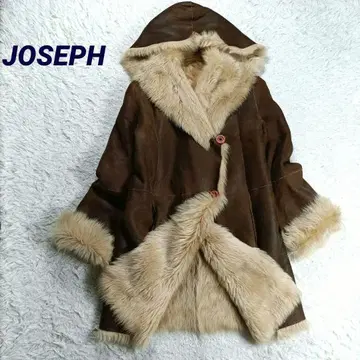 조셉 명작 천연 가죽 무스탕 코트 브라운 이탈리아제 M 후드 더블