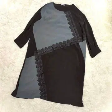 Hana 하나후쿠 비대칭 배색 레이스 원피스 (XL) 빅 사이즈