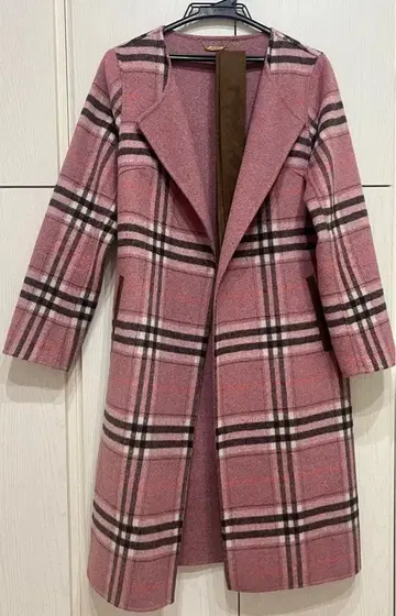 Cherie Mona 셰리모나 체크 무늬 롱 코트 핑크 F 사이즈