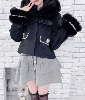 MARS 펄 장식 포켓 숏코트