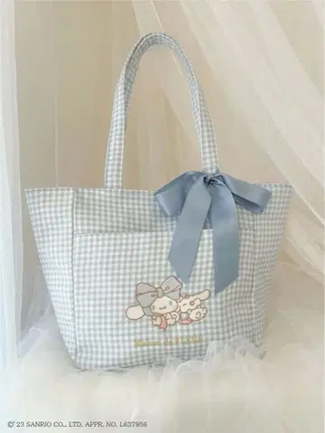 메종 드 플뢰르 시나모롤&밀크 깅엄 체크 토트백