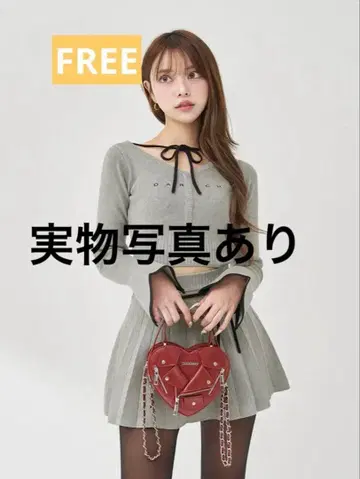 Darich 허리 오픈 리본 디자인 니트 미니 원피스 FREE