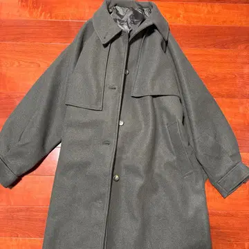 moment+ 니트 멜톤 2WAY 롱 코트 차콜 그레이