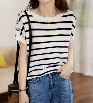 [ LOPASS ] 프렌치 소매 보더 무늬 T셔츠