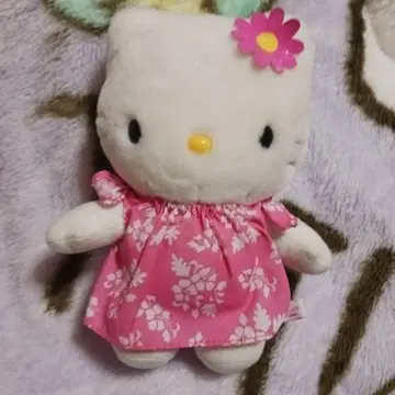 레트로 키티 봉제 인형 핑크 꽃무늬