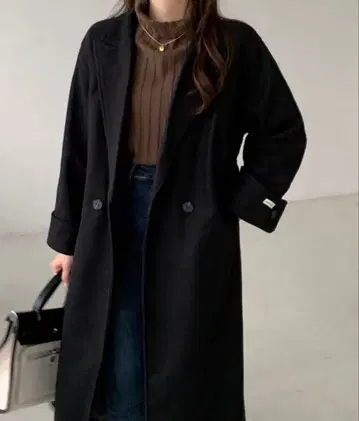 emi+ 소매 접힘 롱 체스터 코트 블랙