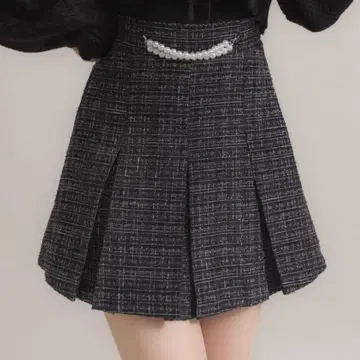 유메텐보 DearMyLoveRose 펄 체인 트위드 플리츠 스커트