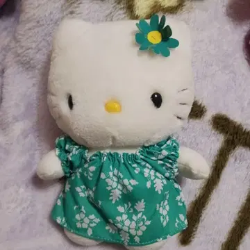 레트로 키티 봉제 인형 꽃무늬 드레스 그린