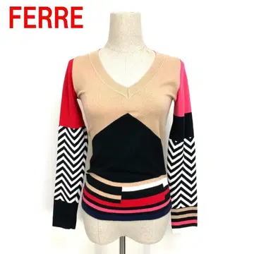 A5605 FERRE 페레 긴팔 니트 울 베이지 핑크 빨간색 M