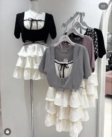 [ Bubbles ] 코켓 티어드 원피스 그레이 M