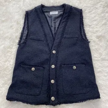 심플리시떼 Simplicite 트위드 베스트 네이비 은 버튼