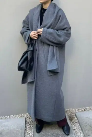 스타일믹서 숄 포함 울 노카라 코트 S