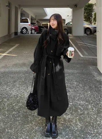 그레일 리본 벨트 페이크 울 트렌치코트 k9049x GRL 블랙 S