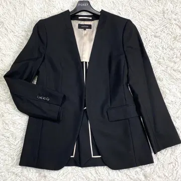 미사용급 근년 언타이틀 모헤어 혼방 노카라 자켓 스트레치 블랙 2