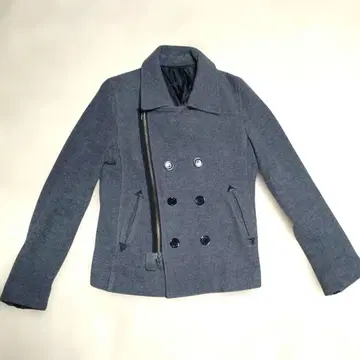 그레이 더블 브레스트 피 코트 Y2K