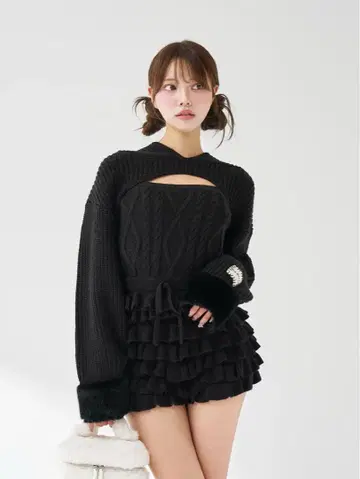 프릴 니트 콤비네존