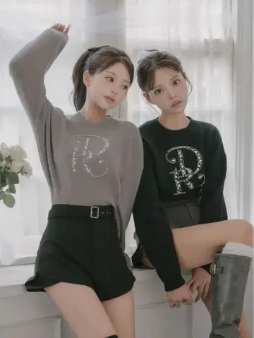 DR 비쥬 볼륨 리브 니트탑