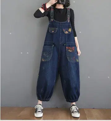 빅 사이즈 여성용 살로펫 팬츠 오버롤 데님k