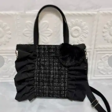 시마무라 coco 콜라보 프릴 라메 트위드 토트백 블랙