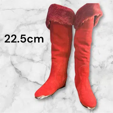 [ 새상품 ] 여성용 빨간색 퍼 달린 롱 부츠 가을 겨울 22.5cm