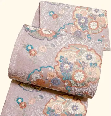 A 194 후쿠로 오비 육통 무늬 당직 사계절 꽃 순수 실크 기모노