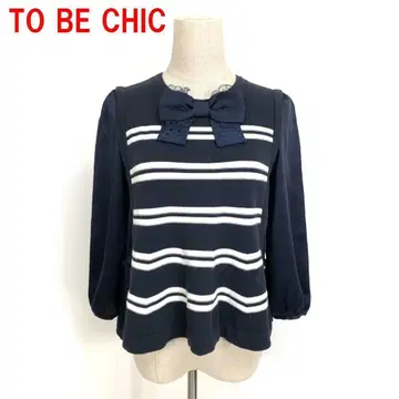 A5634 투 비 시크 7부 소매 니트 면 보더 리본 네이비 40