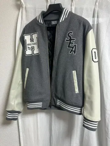 HYSTERIC x wind and sea 바시티 자켓 그레이/화이트