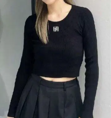 GYDA 제이다 플레이트 블랙 리브 니트 긴팔 F