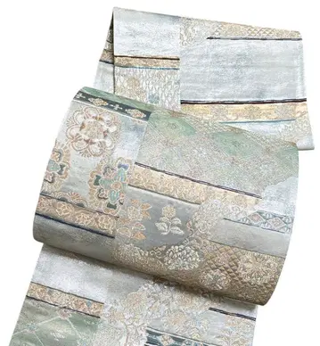 A 192 새상품급 후쿠로 오비 육통 패턴 박 금실 당라 당초문 꽃무늬