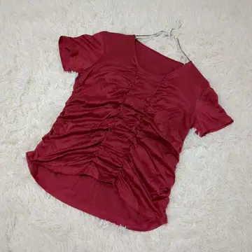 [ 피노레 ] 반팔 턱 개더 티셔츠 핑크 사이즈 38